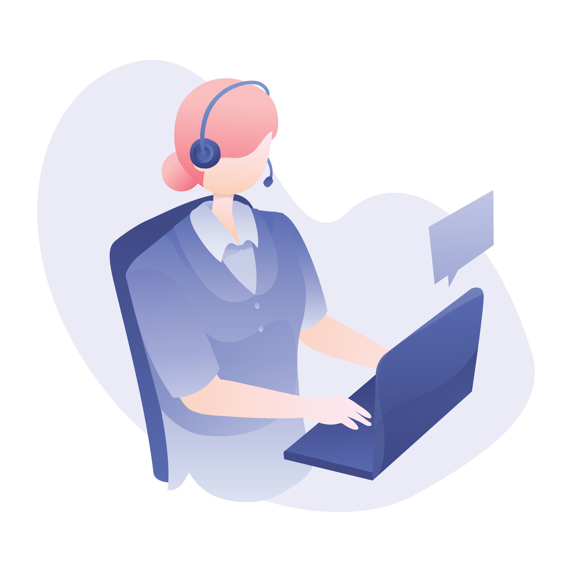 customer service illustration with woman wear headset chat with costumer via laptop 1453 335